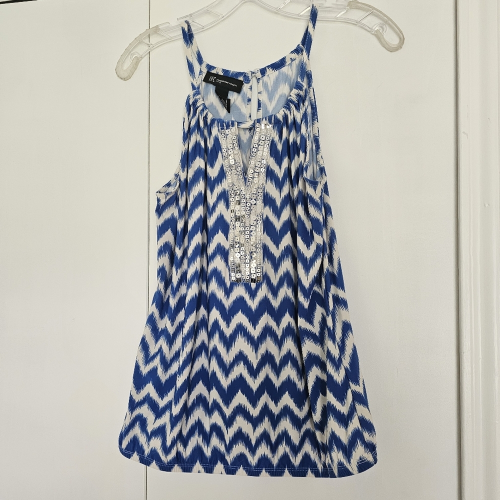 INC International Concepts Blue and White Zigzag Blouse